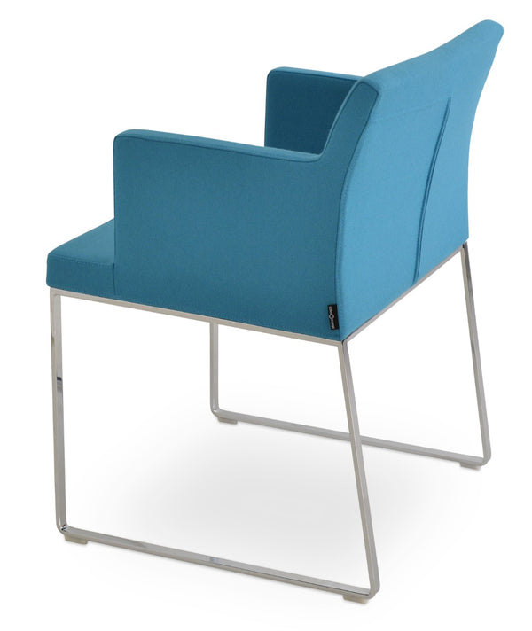 Soho Concept Soho Slide Armchair Dining Chair - Premium Camira Blazer Wool, Chrome Finish, 10-year Guarantee! Chrome,Turquoise  Soho-concept-dining-chair-05907