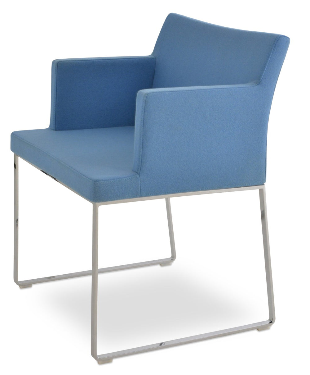 Soho Concept Soho Slide Armchair Dining Chair - Premium Camira Blazer Wool, Chrome Finish, 10-year Guarantee! Chrome,Blue  Soho-concept-dining-chair-05911