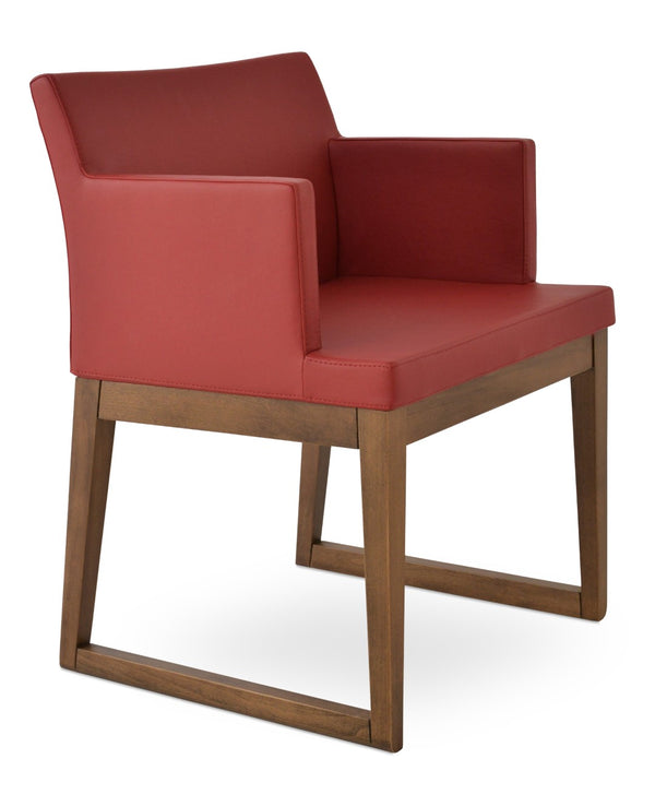 Soho Concept Soho Wood Armchair Dining Chair - Stylish Leatherette Seat, Durable Solid Wood Base, 350 Lbs Capacity Walnut,Red  Soho-concept-dining-chair-05937