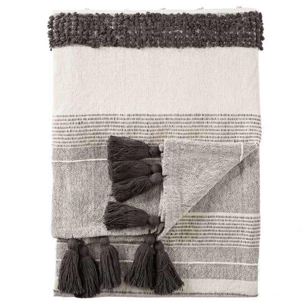 Jaipur Living Jaipur Living Sur Cotton Boho Throw with Ticking Stripes and Tassel Trim Accent THR100341