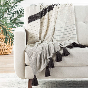 Jaipur Living Jaipur Living Sur Cotton Boho Throw with Ticking Stripes and Tassel Trim Accent THR100341