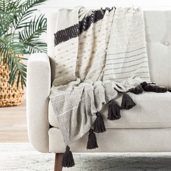 Jaipur Living Jaipur Living Sur Cotton Boho Throw with Ticking Stripes and Tassel Trim Accent THR100341