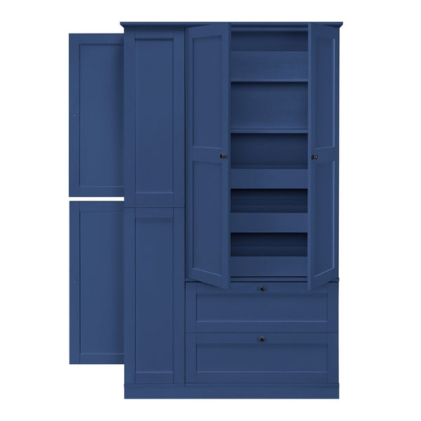 English Elm Topmax Farmhouse Pantry Cabinet with Pull-out Trays Soft-close Doors and Ample Shelving Blue SP000113AAC