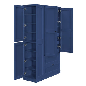 English Elm Topmax Farmhouse Pantry Cabinet with Pull-out Trays Soft-close Doors and Ample Shelving Blue SP000113AAC