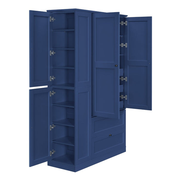 English Elm Topmax Farmhouse Pantry Cabinet with Pull-out Trays Soft-close Doors and Ample Shelving Blue SP000113AAC