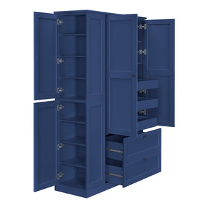 English Elm Topmax Farmhouse Pantry Cabinet with Pull-out Trays Soft-close Doors and Ample Shelving Blue SP000113AAC
