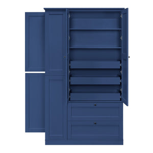 English Elm Topmax Farmhouse Pantry Cabinet with Pull-out Trays Soft-close Doors and Ample Shelving Blue SP000113AAC