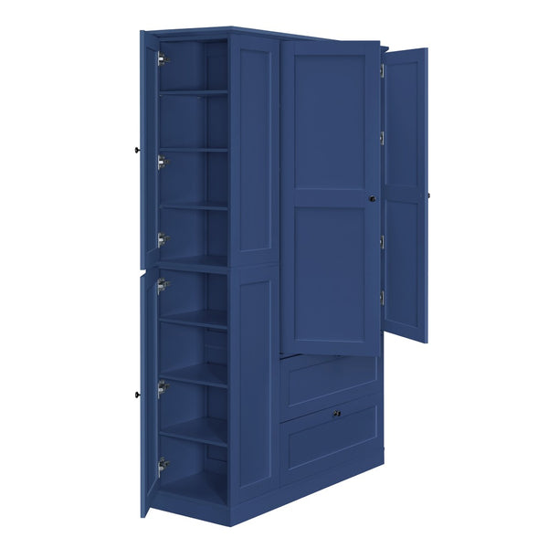 English Elm Topmax Farmhouse Pantry Cabinet with Pull-out Trays Soft-close Doors and Ample Shelving Blue SP000113AAC