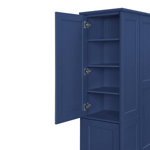 English Elm Topmax Farmhouse Pantry Cabinet with Pull-out Trays Soft-close Doors and Ample Shelving Blue SP000113AAC