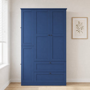 English Elm Topmax Farmhouse Pantry Cabinet with Pull-out Trays Soft-close Doors and Ample Shelving Blue SP000113AAC