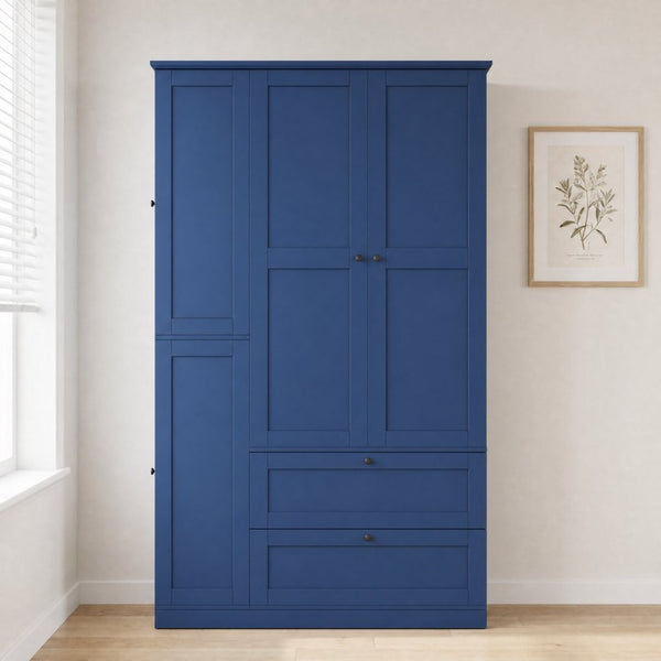 English Elm Topmax Farmhouse Pantry Cabinet with Pull-out Trays Soft-close Doors and Ample Shelving Blue SP000113AAC