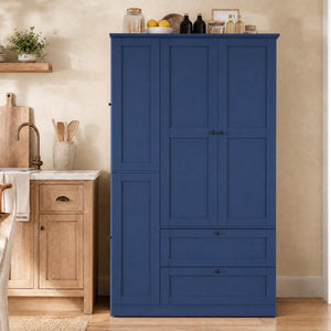 English Elm Topmax Farmhouse Pantry Cabinet with Pull-out Trays Soft-close Doors and Ample Shelving Blue SP000113AAC