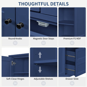 English Elm Topmax Farmhouse Pantry Cabinet with Pull-out Trays Soft-close Doors and Ample Shelving Blue SP000113AAC