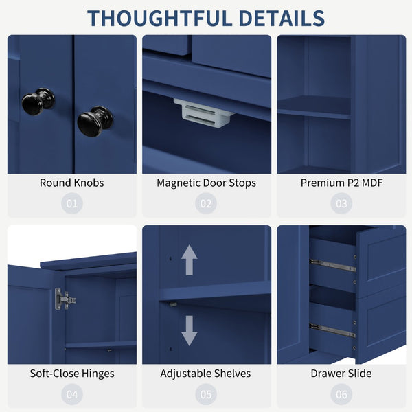 English Elm Topmax Farmhouse Pantry Cabinet with Pull-out Trays Soft-close Doors and Ample Shelving Blue SP000113AAC