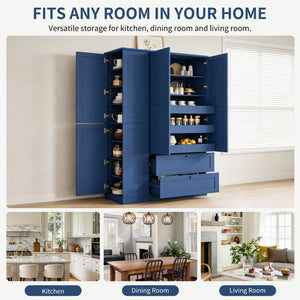 English Elm Topmax Farmhouse Pantry Cabinet with Pull-out Trays Soft-close Doors and Ample Shelving Blue SP000113AAC