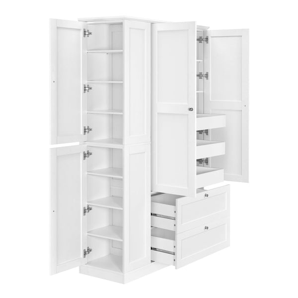 English Elm Topmax Farmhouse Pantry Cabinet with Pull-out Trays Soft-close Doors and Ample Shelving White SP000113AAK