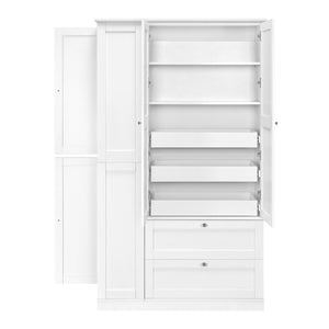 English Elm Topmax Farmhouse Pantry Cabinet with Pull-out Trays Soft-close Doors and Ample Shelving White SP000113AAK