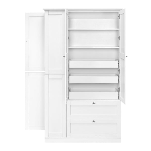 English Elm Topmax Farmhouse Pantry Cabinet with Pull-out Trays Soft-close Doors and Ample Shelving White SP000113AAK