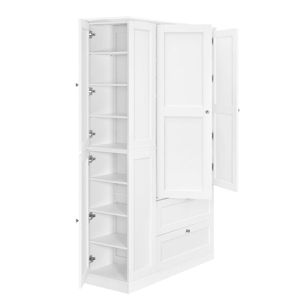 English Elm Topmax Farmhouse Pantry Cabinet with Pull-out Trays Soft-close Doors and Ample Shelving White SP000113AAK