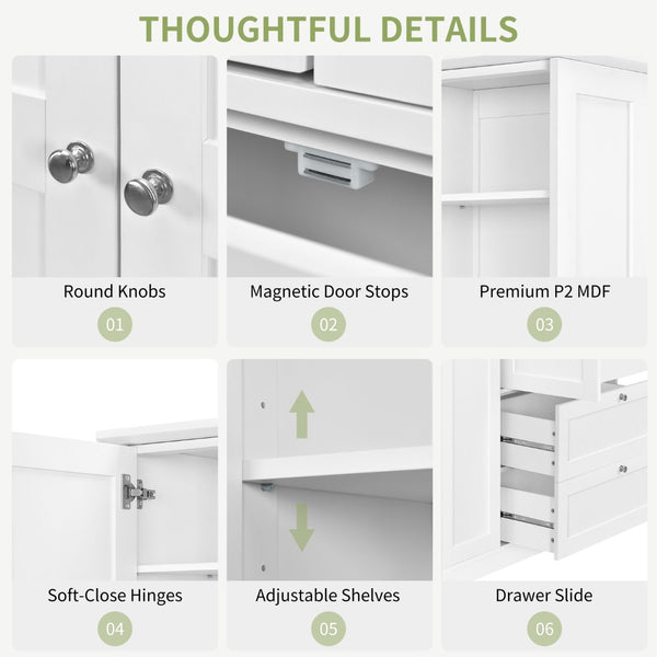 English Elm Topmax Farmhouse Pantry Cabinet with Pull-out Trays Soft-close Doors and Ample Shelving White SP000113AAK