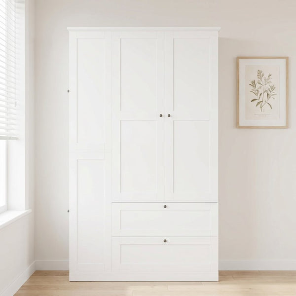 English Elm Topmax Farmhouse Pantry Cabinet with Pull-out Trays Soft-close Doors and Ample Shelving White SP000113AAK