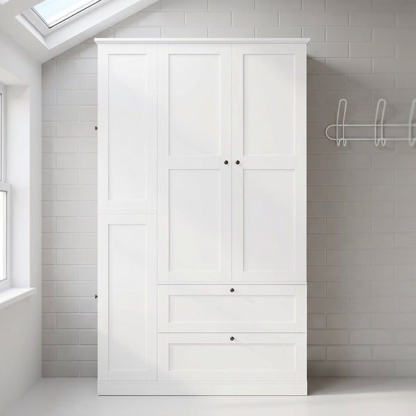 English Elm Topmax Farmhouse Pantry Cabinet with Pull-out Trays Soft-close Doors and Ample Shelving White SP000113AAK