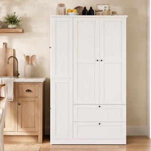 English Elm Topmax Farmhouse Pantry Cabinet with Pull-out Trays Soft-close Doors and Ample Shelving White SP000113AAK