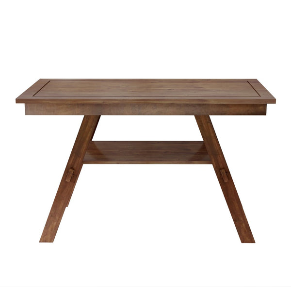 English Elm Topmax Rustic Counter Height Dining Set Seats Six with Bench Cushioned Chairs Storage Shelf Walnut SP000257AAD