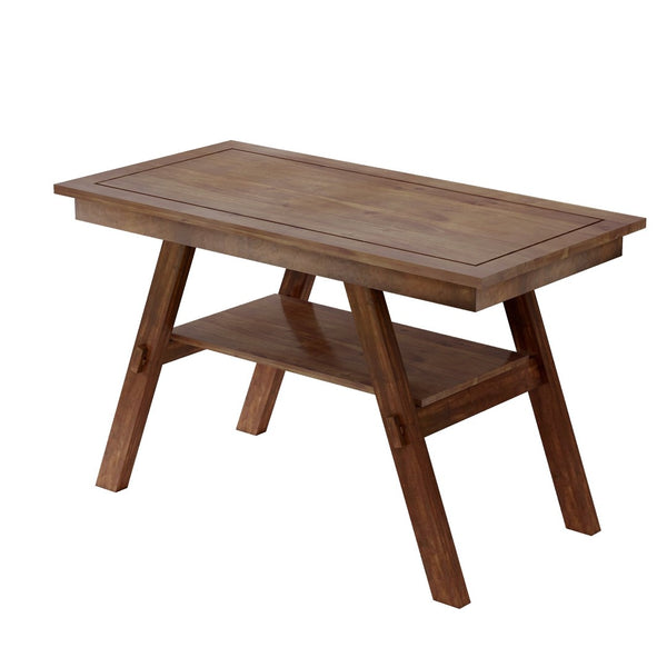 English Elm Topmax Rustic Counter Height Dining Set Seats Six with Bench Cushioned Chairs Storage Shelf Walnut SP000257AAD
