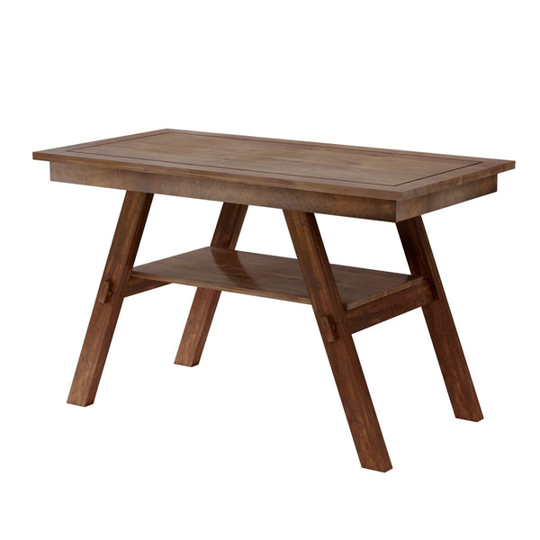 English Elm Topmax Rustic Counter Height Dining Set Seats Six with Bench Cushioned Chairs Storage Shelf Walnut SP000257AAD