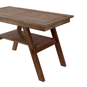 English Elm Topmax Rustic Counter Height Dining Set Seats Six with Bench Cushioned Chairs Storage Shelf Walnut SP000257AAD