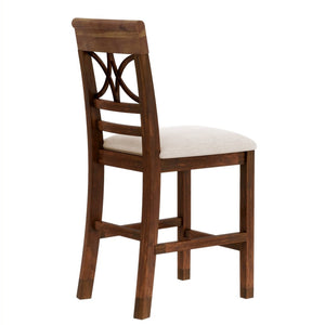 English Elm Topmax Rustic Counter Height Dining Set Seats Six with Bench Cushioned Chairs Storage Shelf Walnut SP000257AAD