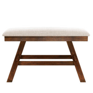 English Elm Topmax Rustic Counter Height Dining Set Seats Six with Bench Cushioned Chairs Storage Shelf Walnut SP000257AAD