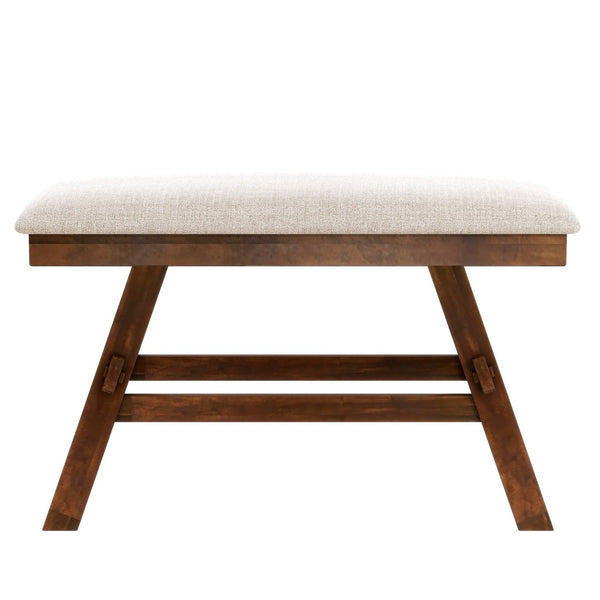 English Elm Topmax Rustic Counter Height Dining Set Seats Six with Bench Cushioned Chairs Storage Shelf Walnut SP000257AAD