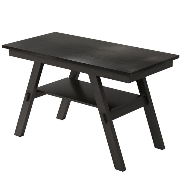 English Elm Topmax Rustic Counter Height Dining Set Seats Six with Bench Cushioned Chairs Storage Shelf Espresso SP000257AAP