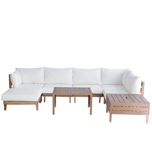 English Elm Topmax Acacia Wood 8 Piece Modular Outdoor Sectional with Storage Table and Cushions SP100039AAA