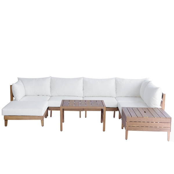 English Elm Topmax Acacia Wood 8 Piece Modular Outdoor Sectional with Storage Table and Cushions SP100039AAA