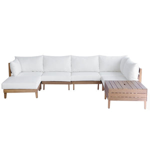 English Elm Topmax Acacia Wood 8 Piece Modular Outdoor Sectional with Storage Table and Cushions SP100039AAA
