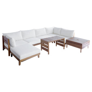 English Elm Topmax Acacia Wood 8 Piece Modular Outdoor Sectional with Storage Table and Cushions SP100039AAA