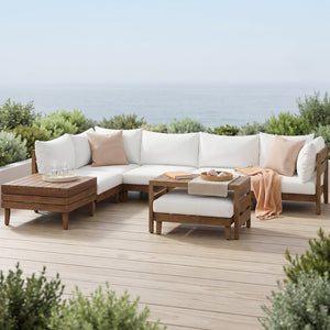 English Elm Topmax Acacia Wood 8 Piece Modular Outdoor Sectional with Storage Table and Cushions SP100039AAA