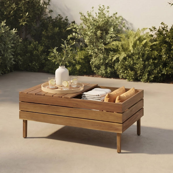 English Elm Topmax Acacia Wood 8 Piece Modular Outdoor Sectional with Storage Table and Cushions SP100039AAA