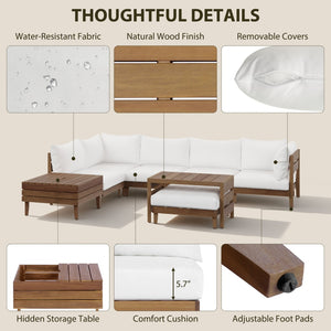 English Elm Topmax Acacia Wood 8 Piece Modular Outdoor Sectional with Storage Table and Cushions SP100039AAA