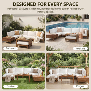 English Elm Topmax Acacia Wood 8 Piece Modular Outdoor Sectional with Storage Table and Cushions SP100039AAA