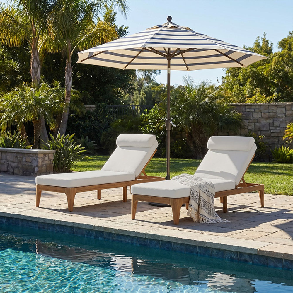 English Elm Topmax Acacia Wood Outdoor Chaise Lounge Set of 2 with Adjustable Backrest Poolside Beige SP100042AAA