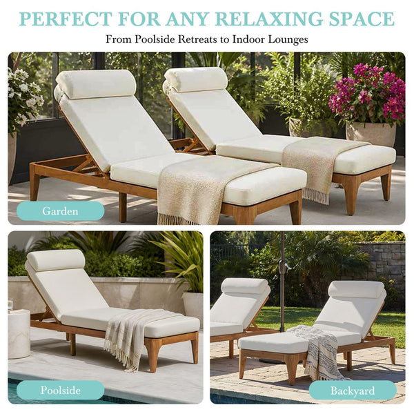 English Elm Topmax Acacia Wood Outdoor Chaise Lounge Set of 2 with Adjustable Backrest Poolside Beige SP100042AAA