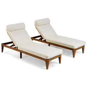 English Elm Topmax Acacia Wood Outdoor Chaise Lounge Set of 2 with Adjustable Backrest Poolside Beige SP100042AAA