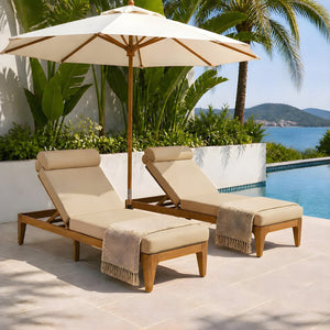 English Elm Topmax Acacia Wood Outdoor Chaise Lounge Set of 2 with Adjustable Backrest Poolside Brown SP100042AAD
