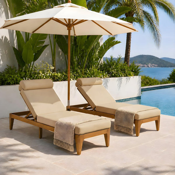 English Elm Topmax Acacia Wood Outdoor Chaise Lounge Set of 2 with Adjustable Backrest Poolside Brown SP100042AAD
