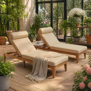 English Elm Topmax Acacia Wood Outdoor Chaise Lounge Set of 2 with Adjustable Backrest Poolside Brown SP100042AAD