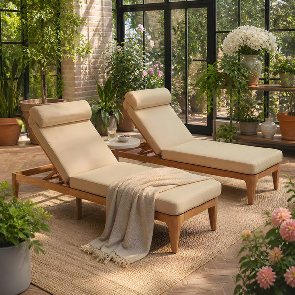 English Elm Topmax Acacia Wood Outdoor Chaise Lounge Set of 2 with Adjustable Backrest Poolside Brown SP100042AAD